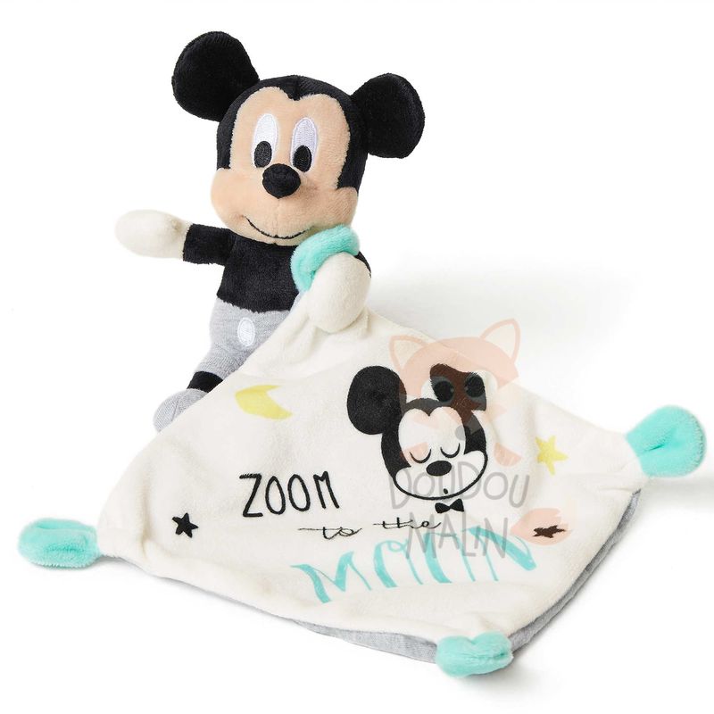 Disney doudou Mickey zoom to the moon blanc bleu noir gris Disney doudou Mickey zoom to the moon blanc bleu noir gris